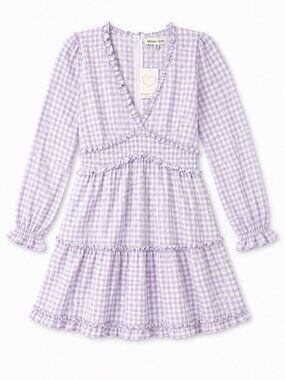 Allison & Kelly Lavender Gingham Babydoll Dress Cottagecore Coquette M